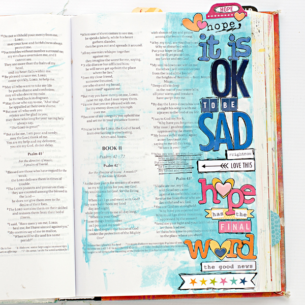 Heather Greenwood | It Is OK To Be Sad, Hope Has The Final Word | mixed media bible art journaling | coloring white alphabets tutorial | Illustrated Faith Genesis Collection by Bella Blvd