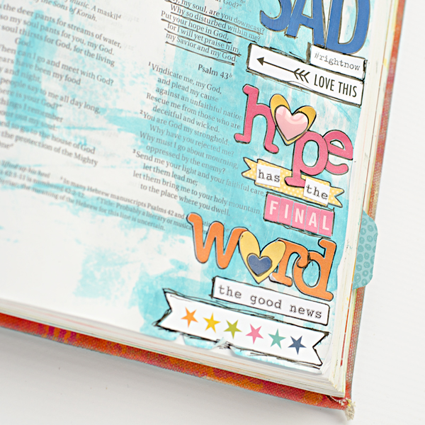Heather Greenwood | It Is OK To Be Sad, Hope Has The Final Word | mixed media bible art journaling | coloring white alphabets tutorial | Illustrated Faith Genesis Collection by Bella Blvd