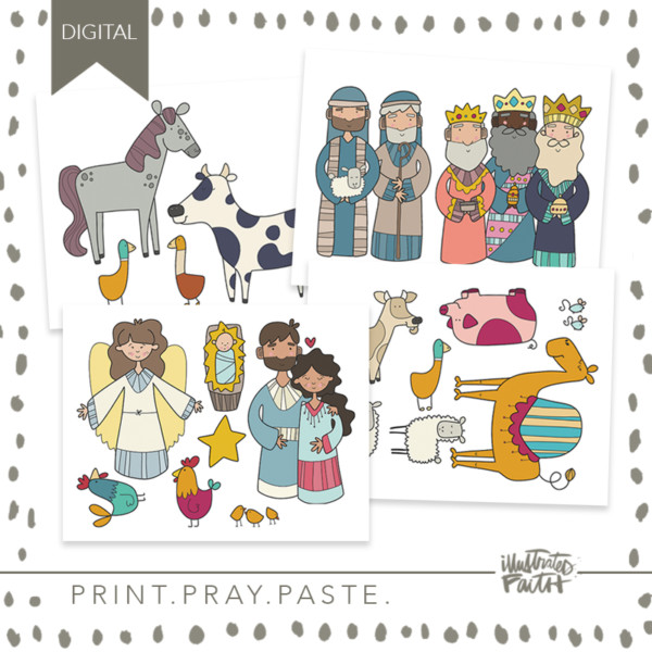 Print & Pray Kids Cutouts Nativity Set Illustrated Faith